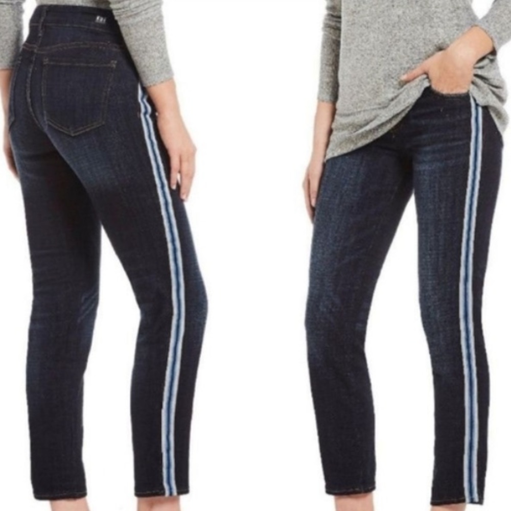 Kut from the Kloth Stevie Ankle Straight Leg Jean with Blue Varsity Side Stripes - Picture 2 of 12